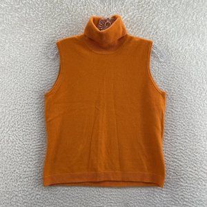 Grace Orange Cashmere Blend Knit Velma Sleeveless Turtleneck Sweater L Large
